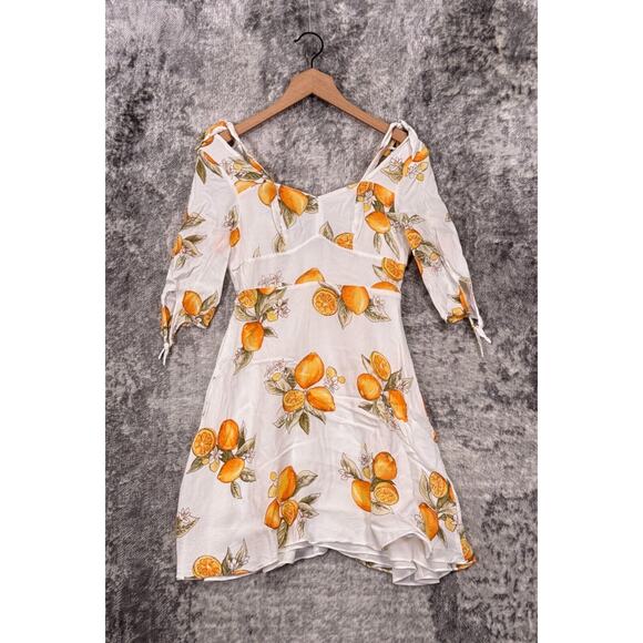 For Love & Lemons Dress Small Womens Lemon Print Crepe Cold Shoulder Mini - Picture 1 of 9